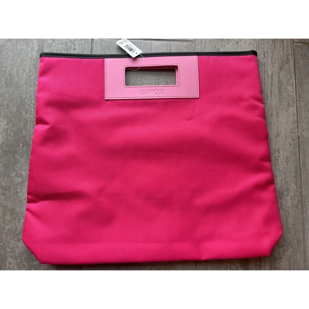 CLINIQUE Limited Edition Hot Pink Shopper Beach Tote Bag Travel Library Eco NEW